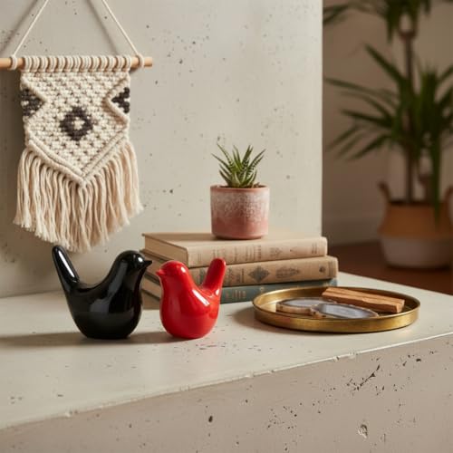 Small Ceramic Bird Statue and Sculpture for Home Decor Accents,Modern Animal Ornaments for Living Room,Bedroom,Coffee Table Centerpiece,Bookshelf,Cabinets,Cute Knick Knacks for Shelves (Black Red) - color: Black Red