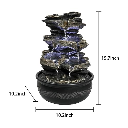 15.7" High Rock Cascading Tabletop Fountain, Zen Meditation Indoor Waterfall Feature with LED Light for Home Office Bedroom Relaxation - color: 15.7"