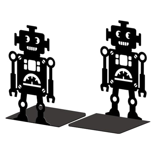 Peacoblue Metal Bookends for Shelves, Modern Decorative Heavy Duty Study Book Support Stoppers for Office, Desk, Shelf, Room 5.3"x4.3"x7.9" Cast Iron Simple Tall Bookends, 1 Pair (Robot) - style: Robot