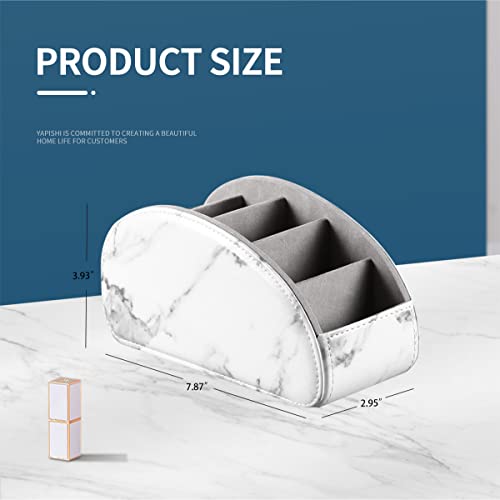 All-in-One Leather White TV Remote Holder for Remote Conrtols with 5 Compartments Nightstand Desktop Media Player Remote Caddy Storage Box Organizer Tray for Mobile Office Stationery Phone Controller - color: Marble White, size: Small