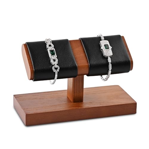 Solid Wood Watch Display Stand T-bar PU Leather Watch Stand Jewelry Holder For Men And Women Stand Organizer For Wristwatch/Bracelet/Storage Display Rack (Black) - color: Black, size: 2 Slots