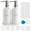 Glass Soap Dispenser - Dish Soap Dispenser for Kitchen and Hand Soap Dispenser Set, Bathroom Soap Dispenser with 304 Rust Proof Pump, Soap Dispenser for Kitchen with Tray, White Bottle/Silver Pump - color: White Bottle/Brushed Silver Pump + Tray + Funnel