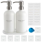 Glass Soap Dispenser - Dish Soap Dispenser for Kitchen and Hand Soap Dispenser Set, Bathroom Soap Dispenser with 304 Rust Proof Pump, Soap Dispenser for Kitchen with Tray, White Bottle/Silver Pump - color: White Bottle/Brushed Silver Pump + Tray + Funnel