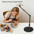 Overhead Phone Mount for Desk, 17" Long Arm Adjustable iPhone Holder, Heavy Duty Rotatable Stand for Video Recording, Live Streaming, Crafting, Cooking