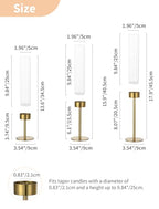 NUPTIO Hurricane Candle Holder for Centerpiece: Set of 6 Gold Taper Candle Holders Bulk - Tall Brass Candlestick Holders with Cylinder Shape Cover for Dinner Table Christmas Decor - size: 6 pcs