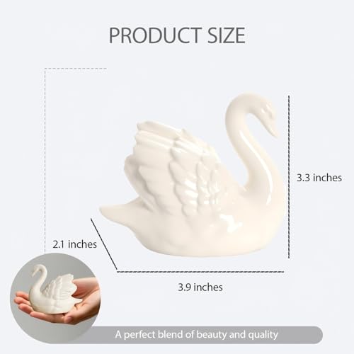 Ceramic Swan Figurine - Modern Minimalist Porcelain Statue Art Decor, Knick Knacks Home Decor for Living Room, Office, Desk, Shelf Decoration (White) - color: White