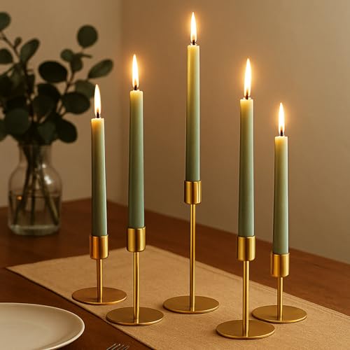 Smtyle Gold Taper Candle Holders for Candlesticks Set of 5 Matte Finial for Wedding Dining Table Centerpiece,Golden Birthday Gifts Decor - color: Gold-p5