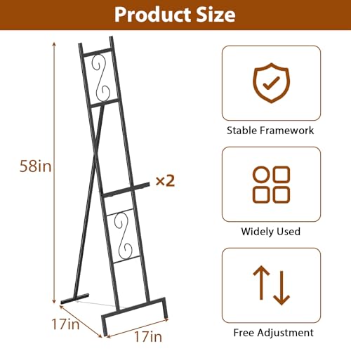 2 Pack Easel Stand for Sign, Metal Easels with Chain Support, Adjustable Free Standing Painting Rack for Display, Poster Picture, Wedding Sign,17" x 17" x 58", Black - style: 2pack-Black
