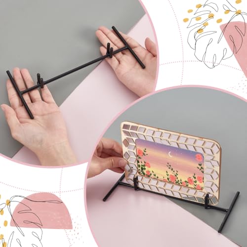 AHANDMAKER 2 PCS Metal Display Stand, Minimalist Tabletop Photo Display Stand Easel Portable Stand for Plaque, Photo, Notes, Trade Show, Office, Home Decoration, Black 8.07x3.98inch