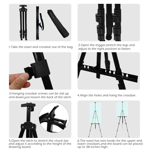 RRFTOK Easel Stand for Sign and Painting - Metal Tripod Adjustable Art Easels for Display Canvases Height from 17 to 66 Inch - Carry Bag for Table-Top/Floor Drawing and Displaying with Black - style: 66S Black 1-pack