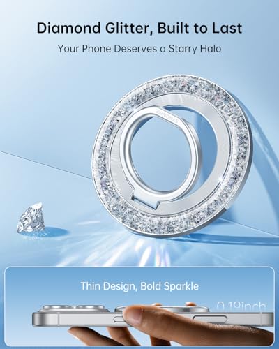 SYNCWIRE Magnetic Phone Ring Holder for MagSafe - Glitter Phone Grip Stand with 360° Rotation & Reinforced Hinge, Compatible with iPhone 16 15 14 13 Pro Max Plus MagSafe Accessories - Glitter Silver - color: Single Ring-1PCS-Glitter Silver