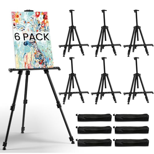 Art Easel for Painting and Display – 6pcs Adjustable Floor 66 Inch Folding Aluminum Easel Stand for Sign - Table Top Canvas Stand - Portable Drawing Paint Heavy Duty for Artist Adults Holder or Teen - style: 66B 6-Pack