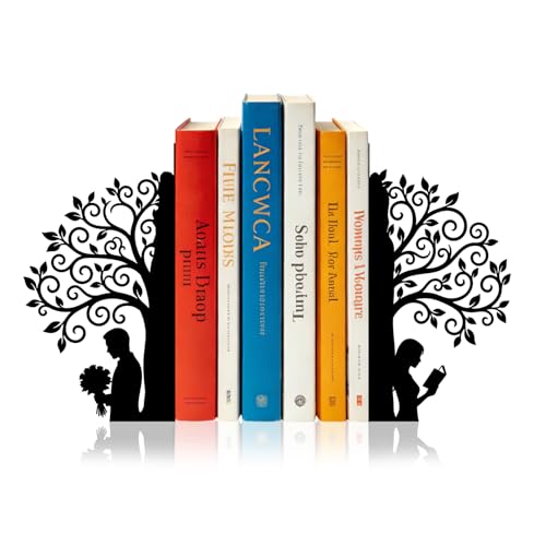 Sanwarm Metal Bookends Tree Love Book Ends Decorative Bookend for Home Office Library Desk Book Shelves Decor, Gift for Reading Enthusiasts Non-Skid Book Stoppers Holder (Black 1 Pair) - color: Vintage Tree