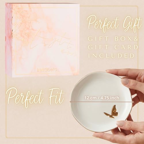 InnoBeta Butterfly Gifts for Women, Ceramic Jewelry Tray, Decorative Trinket Dish for Rings Earrings Necklaces Bracelet, 4.75"