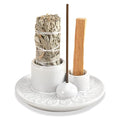 Palo Santo Sticks Holder, Multi-Purpose Handmade Ceramic Incense Burner for Palo Santo Incense Sticks, Sage Holder for Burning, Ash Catcher Tray for Meditation Yoga Room (White) - color: White