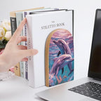 Dolphins Art Bookends for Shelves, Heavy Duty Wood Book Ends Decorative Book Holder for Bookshelf, Rustic Office Classroom Library Home Decor, 1 Pair (4.7x6.7 Inch)