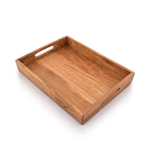 Kaizen Casa |Wooden Rectangular Serving Tray, Wood Plate, Tea/Drink Platter, Dinner Serving Tray, Snack Tray |Size_16" x 12" x 2” |Home Restaurants Coffee, Food, Breakfast, Dinner Décor