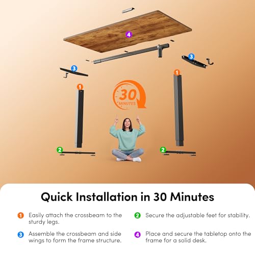 FEZIBO Standing Desk, 55×28 Inches Electric Height Adjustable, Sit Stand Up, Computer Office Desk with Splice Board, Black Frame/Rustic Brown TOP - color: Rustic Brown, size: 55 x 28