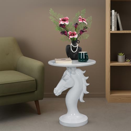 Modern End Table Living Room - Horse Statue White Faux Marble Night Stand, 23" Tall Contemporary‌ Side Table with Horse Head Base (17.73" Wide) for Reception Area & Bedroom - style: White Horse