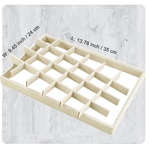 Mornajina 24 Grids Stackable Jewelry Tray Organizer with Removable Dividers, Velvet Jewelry Display Tray for Earrings Necklaces Bracelet Rings Display Showcase - Light Khaki - color: Light Khaki