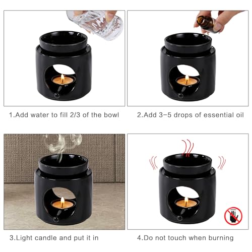 Essential Oil Burner for Scented Oil, Oil Warmer, Tealight Wax Melt Warmer, Candle Diffuser, Tea Light Holder, Black - color: Black