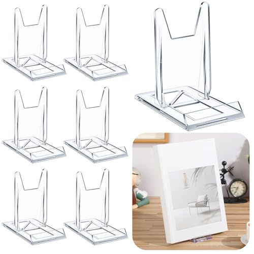 6 Pack Acrylic Book Stand for Display Adjustable Clear Display Holder Easel Collector Stand for Home Office Back to School Comic Album CD Magazine Postcard Artworks (4.2 x 4.3 x 2.35 Inch) - size: 4.2 x 4.3 x 2.35 inch
