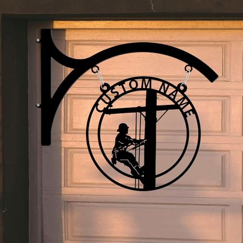 Crafnamesign Custom Lineman Metal Hanging Sign, Personalized Metal Outdoor Lineman Sign, Backyard Lineman Sign, Outdoor Lineman Wall Decor, House warming gifts new home - color: 03 Lineman