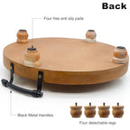 Wooden Decorative Tray for Coffee Table, Round Wood Serving Tray with Metal Handles, 13 Inch Rustic Wood Trays for Tale Centerpiece, Home Kitchen Farmhouse Decor