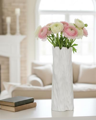 10.7 Inch White Ceramic Vase, Organic Nature Shape, OOSTONEE Boho Nordic Modern Style White Flower Vase, Shelf, Home, Living Room, Coffee Table Centerpiece, Ceramic vases for Home Decor - color: White, size: Large
