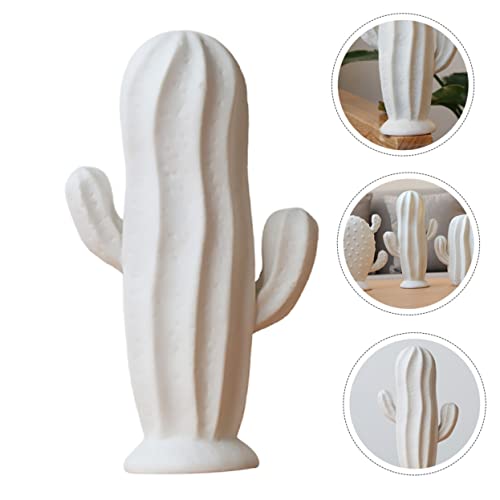 VOSAREA Ceramic Cactus Figurine Minimalist Cactus Statue Porcelian Collectible Art Sculpture Jewelry Holder Centerpiece Ornament for Porch Home Office Decor White Minimalist Home Decor