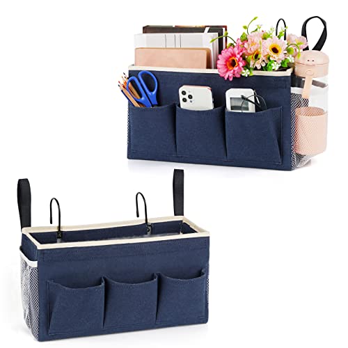 Lilithye Bedside Caddy Bedside Organizer Bedside Storage Caddy with Fixed Straps and Water Bottle Holder for Home College Dorm Bunk Bed Hospital Bed Crib Bed Rails (2pcs Navy Blue) - color: 2pcs Navy Blue