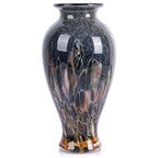 Hand Blown Glass Vase 11.8" Tall Beautiful Amber Blue Sea Wide Mouth Bud Vase for Table Centerpiece, Painted Colorful Murano Glass Flower Vases for - Home Entrance Wedding Center - color: Smoke
