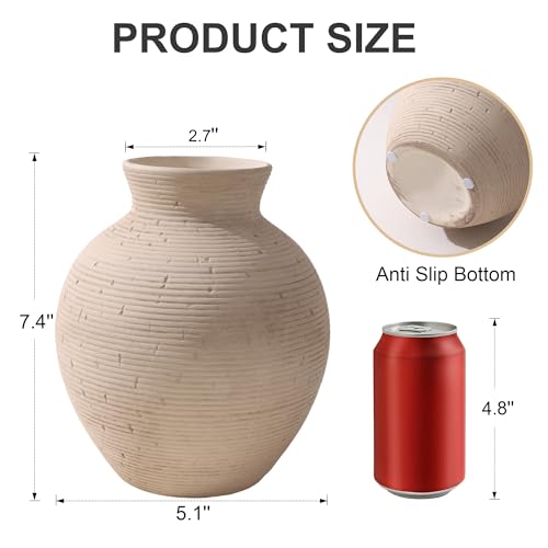 Ceramic Flower Vase Home Decor, 7.4 in Farmhouse Table Vases Retro Vintage Living Room Kitchen Bedroom Decoration Pottery Decorative Vases for Flowers House Shelf Office Desk Dining Entryway, Rustic - color: 7.4 in - Rustic