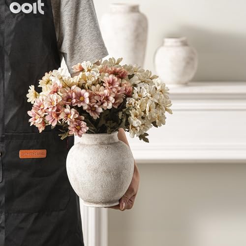 Ceramic Flower Vase, Rustic Farmhouse Decorative Vase White Pottery Pampas Grass Vases for Home Decor Table Living Room Entryway Mantel Bookshelf Bedroom Bathroom Kitchen - 6.7 Inch Rustic White - color: 6.7"h - Rustic White