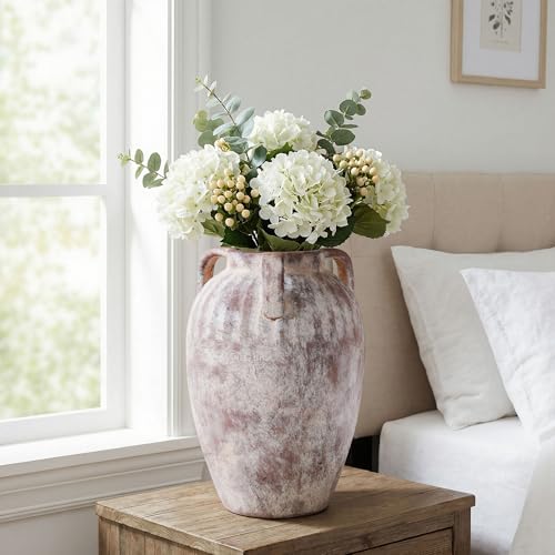 Flower Vase, 8.86 inch Tall Ceramic Vase with 3 Handles Vintage Terracotta Rustic Unique Vase for Bouquet Pottery Barn Decor Large Vases for Decor Livingroom Bathroom Modern Farmhouse(Terra) - color: B-8.86"h-terra