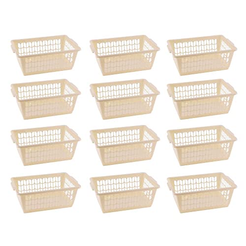 YBM HOME Plastic Perforated Storage Basket Bin Office Drawer, Shelf Desktop Countertop Tray Organizer 32-1188 (12, Beige) - color: Beige, size: Pack of 12