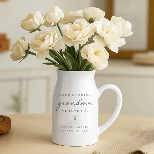 Personalized Grandma Ceramic Vase - Custom Good Morning Grandma We Love You Flower Vase with Grandkids Names, Unique Gift for Mom, Nana, Gigi, Mother's Day, Birthday - color: Style 01