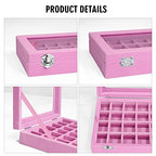 Vicoter Velvet Jewelry Box 24 Grid Jewelry Ring Display Organiser Box Tray Holder Earrings Storage Case for Girls Wife Mom Women (Pink) - color: Pink