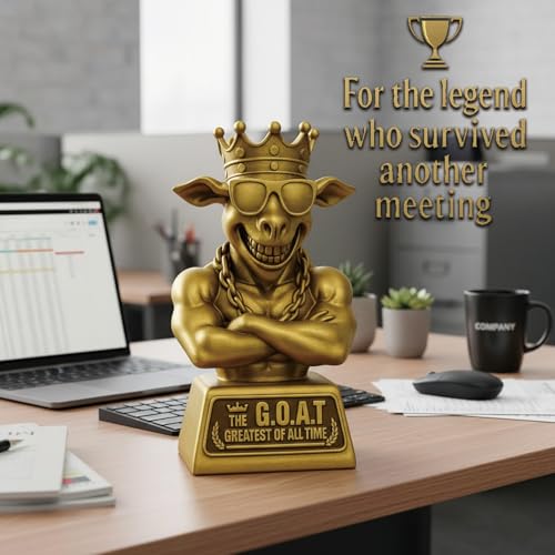 Muscle Goat Trophy – 9" G.O.A.T. with Muscle Resin Award for Fantasy Football, Office Desk, Best Player Trophy