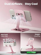 Phone Stand for Desk, Dual Folding Cell Phone Holder, Fully Adjustable Portable Mobile Phone Holder for iPhone 17 16 15 14 13 12 11 Pro Max Plus Air, Galaxy S25 S24, All Phones (Rose Gold) - color: Rose Gold
