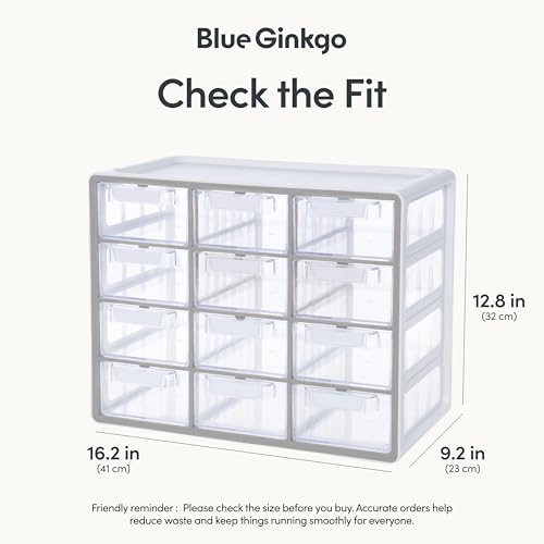 Blue Ginkgo Large 12-Drawer Cabinet – Stackable Clear Organizer for Hardware, Beads, Plastic Bricks, Office, and Craft Storage (Made in Korea, Gray) - color: GREY, size: 12 Drawer