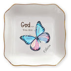 Personalized Ceramic Jewelry Dish, Custom Birth Flower & Name Trinket Tray for Mother's Day, Bridesmaid, Birthday Gift - 4 Shape1s Available (Butterfly Jewelry Tray - Waved Square) - color: Butterfly Jewelry Tray - Waved Square