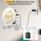 FUNTOUCH 5000mAh Rechargeable Wall Mounted Makeup Mirror with Lights,Double Sided 1X/30X Magnification,3 Color Lights,Touch Dimmable,Extended Arm 360 Rotation Lighted Bathroom Mirror - color: Polished Chrome