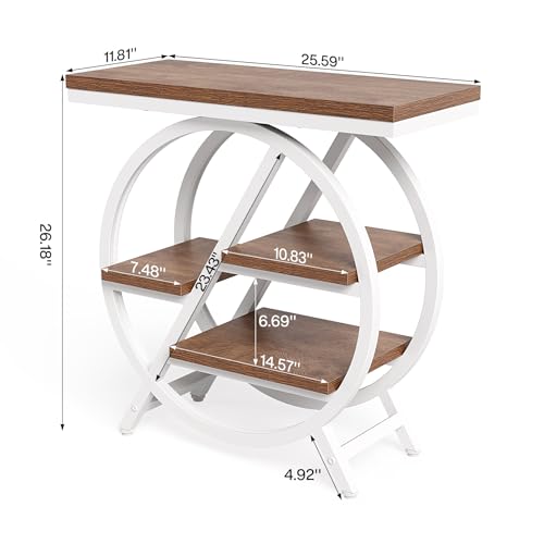 LITTLE TREE End Table, Narrow Side Table with 4-Tier Large Storage Space, Modern Bedside Table for Living Room, Home Office, Bedroom, Brown and White - color: Brown and White