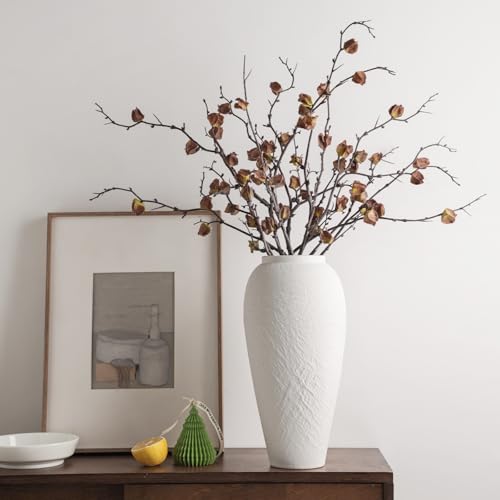 Vintage Ceramic Vase, Minimalist Texture Stone Patterned White Flower Vase, Decorative Vase for Living Room Shelf Farmhouse Dining Table Centerpiece Decor (White Texture 12.6'') - size: White Texture 12.6''
