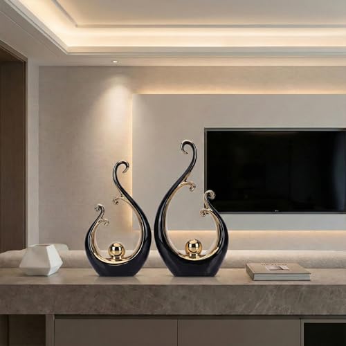 LCCCK Glossy Black and Gold Decor Ceramic Statue, Modern Abstract Sculpture Art for Luxury Centerpiece - Shelves Bookshelf&Dining Table Decorations, Entryway Coffee Table Tv Stand Home Decor - color: Black Gold
