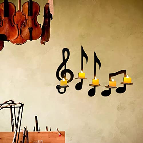 MANMAOHE Black Music Note Wall Sconce Metal Wall Sconce Candle Holder Set of 4 Wall Mount Tea Light Candle Holders Musical Symbol Candle Holder Rack for Home Office Classroom