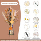 Homey Breeze Natural Dried Pampas Grass Decor with Vase - 15 Inches 23 Pcs 10 Styles, Pampas Grass with Vase Included - Small Pampas Grass for Home Decor, Wedding, Party, Birthday