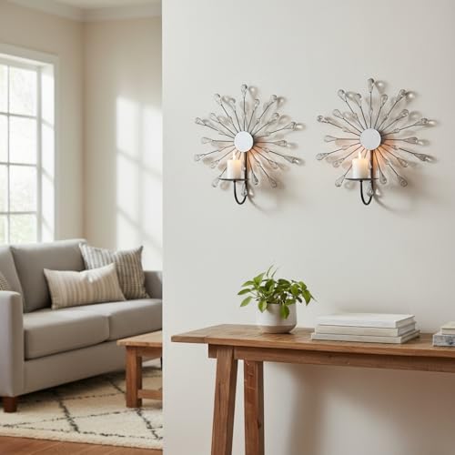 Crystal Rhinestone Wall Candle Sconces Set of 2 Bling Diamond Metal Sunburst Candle Holders Iron Decorative Wall Mounted Holders for Living Room Bedroom Bathroom Black - color: Black