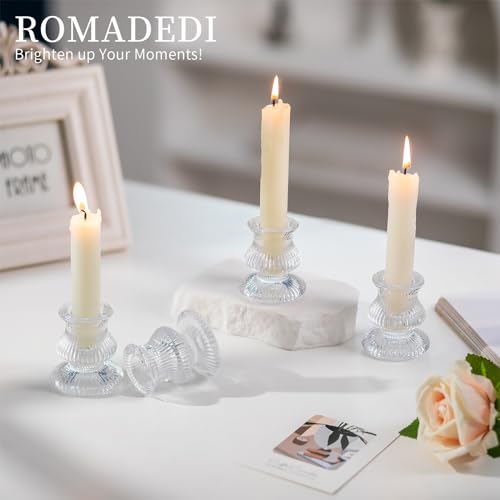 Romadedi Glass Candle Holder for Candlestick - 2 Pcs Clear Small Tapered Candle Holder Decor Wedding Table Centerpiece for Candle Sticks Christmas Party Living Room Dinner Advent - color: Clear, size: 2 Pcs